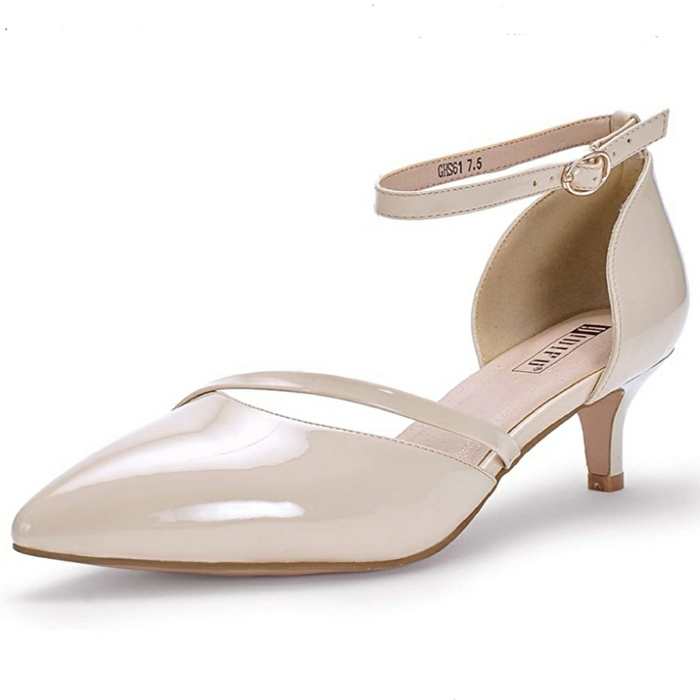 Idifu Cream Nude Low Kitten Heels Closed Toe Pumps